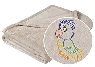 Přikrývka Korall micro s výšivkou - béžová - papoušek - 75x100 cm