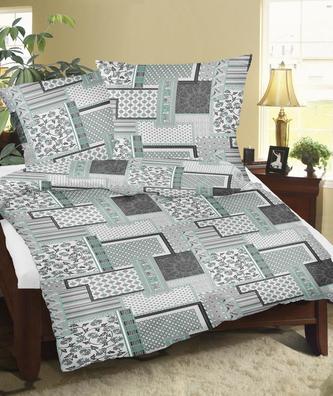 Povlečení bavlněný satén - patchwork tyrkys - 140x200,70x90 cm