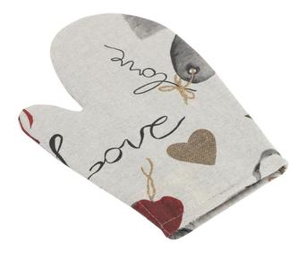 Kuchyňská chňapka - zavěšená srdce na režné - chňapka 28x18 cm
