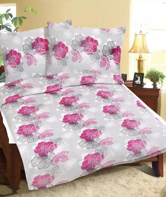 Povlečení MIKROFLANEL - šedorůžový květ - 140x200,70x90 cm