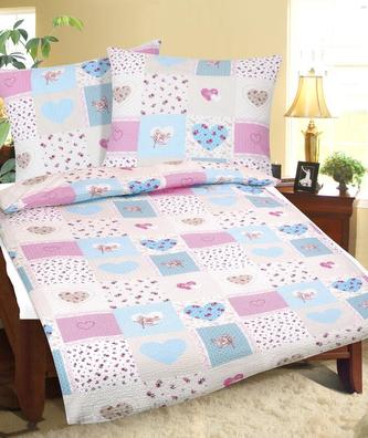 Povlečení krepové - srdce modré, růžové - 140x200,70x90 cm