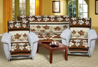 Souprava Karmela PLUS 3+1+1 - hnědé listy - 1x 150x200 + 2x 65x150 cm