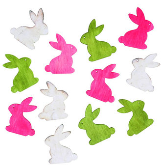 Dřevění zajíci 4cm - zelenorůžový mix 12ks