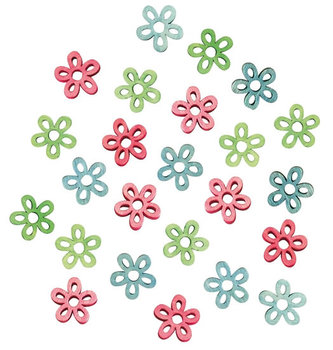 Dřevěné květy 2cm - zelenomodrý mix 24ks