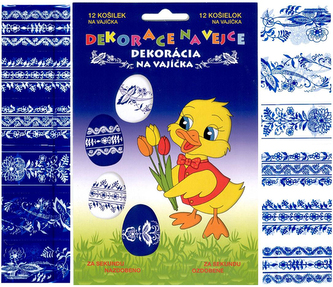 Smršťovací dekorace na vejce vzory modro-bílé 12ks