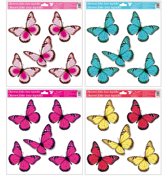 Okenní fólie 33 x 30cm - motýli s glitry