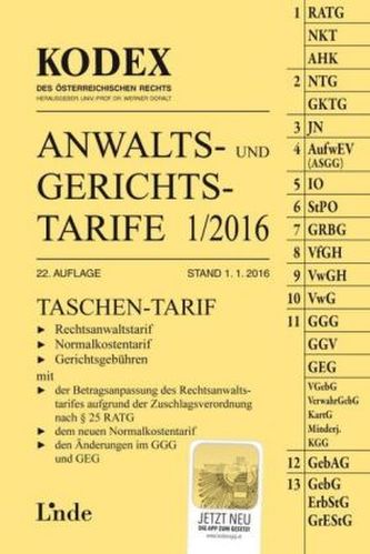 KODEX Anwalts- und Gerichtstarife 1/2016 (f. Österreich)