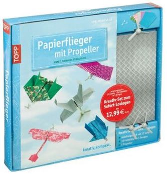 Papierflieger mit Propeller, m. 3 Propellern u. 30 Faltblätter in 5 Designs