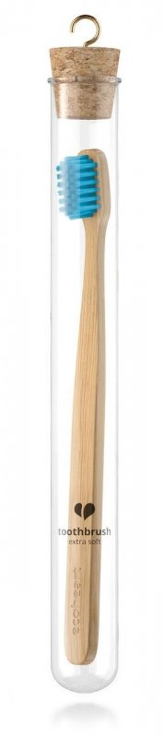 Ecoheart Bambusový kartáček ve skleněném pouzdře (extra soft) - modrý