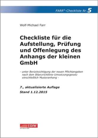 Checkliste für die Aufstellung, Prüfung und Offenlegung des Anhangs der kleinen GmbH