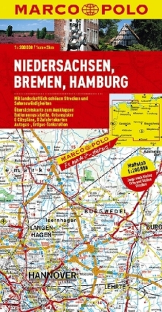 Marco Polo Karte Niedersachsen, Bremen, Hamburg. Lower Saxony, Bremen, Hamburg. Basse-Saxe, Breme, Hambourg