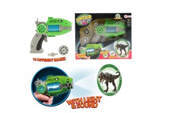 Pistole projekční dinosaurus plast 16cm na baterie se zvukem a světlem v krabici 24x19x6cm