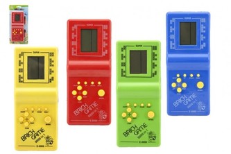 Digitální hra Brick Game Tetris hlavolam plast 18cm na baterie 4 barvy na kartě