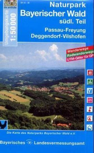Topographische Karte Bayern Naturpark Bayerischer Wald, südlicher Teil