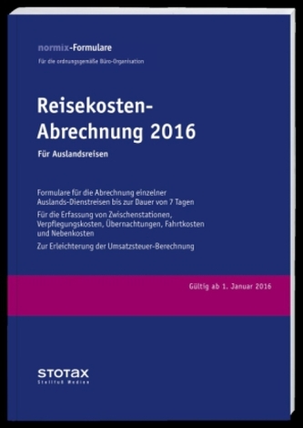 Reisekosten-Abrechnungen 2016, für Auslandsreisen, Formularblock