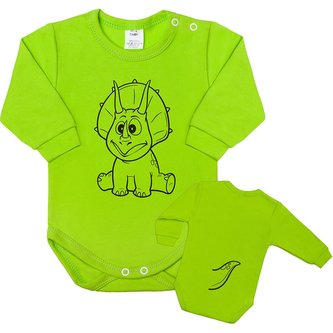 Kojenecké body s dlouhým rukávem New Baby Zvířátko Dinosaurus světle zelené - velikost 62 (3-6m)