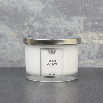 Svíčka se 2 knoty Svěží bavlna 10x7cm stříb. víčko