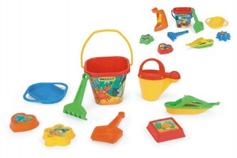 Sada na písek plast 9ks asst 2 druhy v síťce 20x29x15cm Wader 12m+