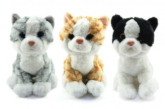 Kočka sedící plyš 23cm se zvukem asst 3 barvy