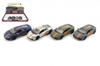 Auto Kinsmart Lamborghini Huracan kov/plast 12cm na zpětné natažení 4 barvy 12ks v boxu