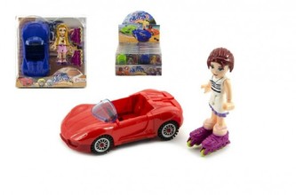Panenka bruslařka 9cm + auto 13cm plast asst v krabičce 12ks v boxu