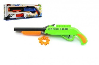 Pistole špuntovka dvouhlavňová plast 27cm asst 2 barvy v krabici