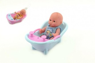 Miminko ve vaničce plast 14cm asst 6 barev v síťce