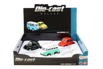 Auto veterán kov 9cm asst 2 druhy na zpětné natažení 12ks v boxu