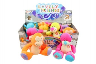Zvířátko plyš barevné 15cm asst 6 druhů 12ks v boxu
