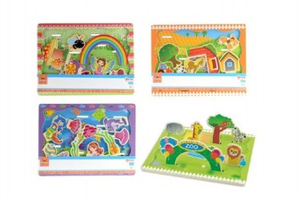 Skládanka vkládačka Zoo a farma dřevo 30x23cm asst 2 druhy 24m+