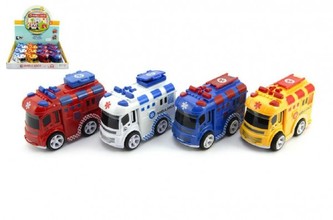 Auto ambulance plast 9cm na setrvačník asst 4 barvy 12ks v boxu 36m+