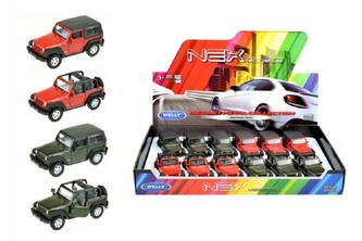 Auto Welly Jeep Wrangler Rubicon kov 12cm asst 4 druhy volný chod 12ks v boxu