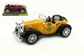 Auto veterán plast 32cm asst 2 barvy na setrvačník v krabičce