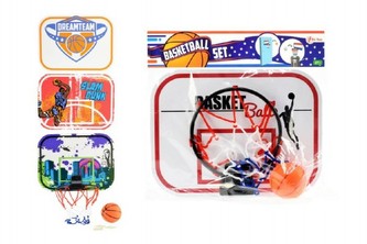 Koš na basketbal na přilepení na zeď + míček plast 29cm asst 4 barvy v sáčku