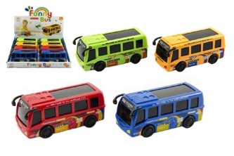 Autobus narážecí plast 12,5cm, 4 barvy, na baterie se zvukem se světlem - 1 kus