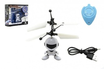 Vrtulníkový robot létající plast 13x11cm na nabíjení přes USB svítící  v krabičce