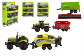 Sada farma zemědělské stroje 6ks plast/kov 4 druhy v krabici 21x27x5,5cm