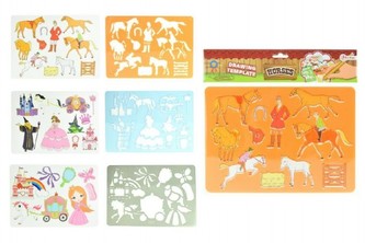 Kreslící šablony koně plast 27x19cm; 3 druhy; v sáčku - 1 kus