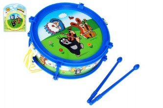 Krtek/Krtečkův bębenek plastikowy 20 cm + 2 pałeczki, 2 kolory, w pudełku