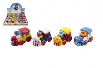 Vláček/Mašinka plast 8cm na setrvačník asst 12ks v boxu 18m+