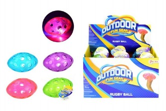 Míček rugby gumový svítící 12cm asst mix barev 6ks v boxu