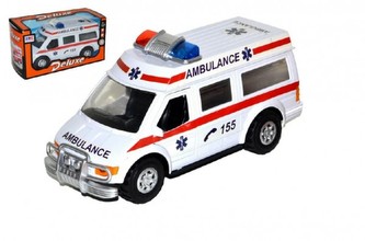 Auto ambulance narážecí 24cm na baterie se světlem se zvukem asst 3 druhy v krabici