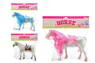 Kůň česací fliška 32cm asst 3 barvy v sáčku