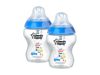 Kojenecká láhev C2N s obrázky modrá 2ks 260ml 0m+