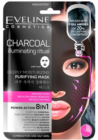Eveline Charcoal Illuminating Ritual Deeply Moisturizing Purifying Face Sheet Mask