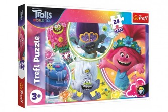 Puzzle maxi 24 dílků Hudební svět Trollů/Trolls world tour 60x40cm v krabici 40x27x4,5cm