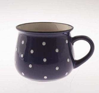 Velký keramický hrnek s puntíky - modrý 770 ml