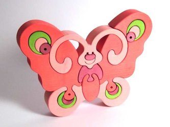 Fauna Dřevěné vkládací puzzle z masivu motýl růžový