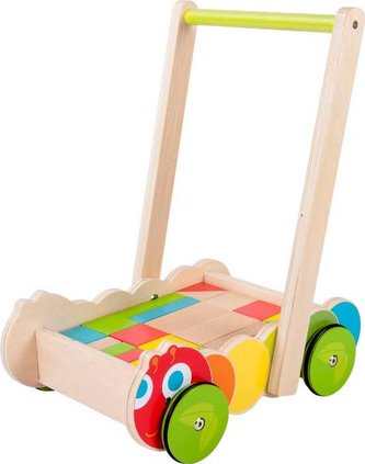 Small Foot Chodítko dřevěné kostky ve vozíku housenka
