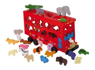 Small Foot Vkládačka dřevěný autobus se zvířátky